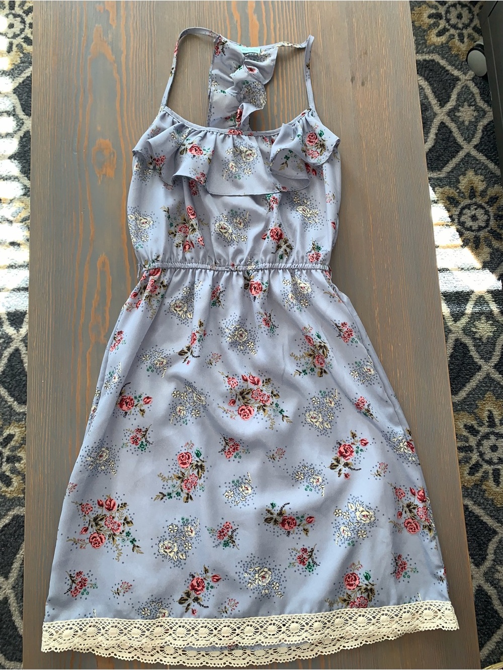 Maurice’s Floral Lace-Trim Light Blue Dress